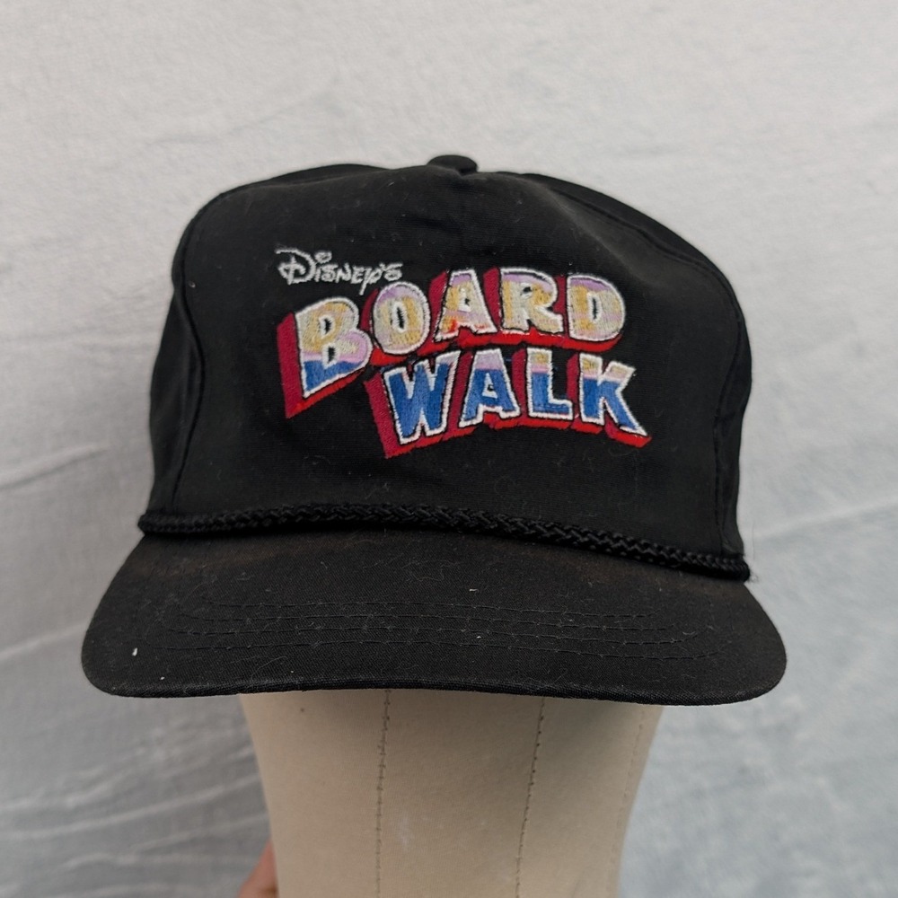 VTG Yupoong Hat Men's OS Black Disney Boardwalk Embroidered Snapback Rope 90s
